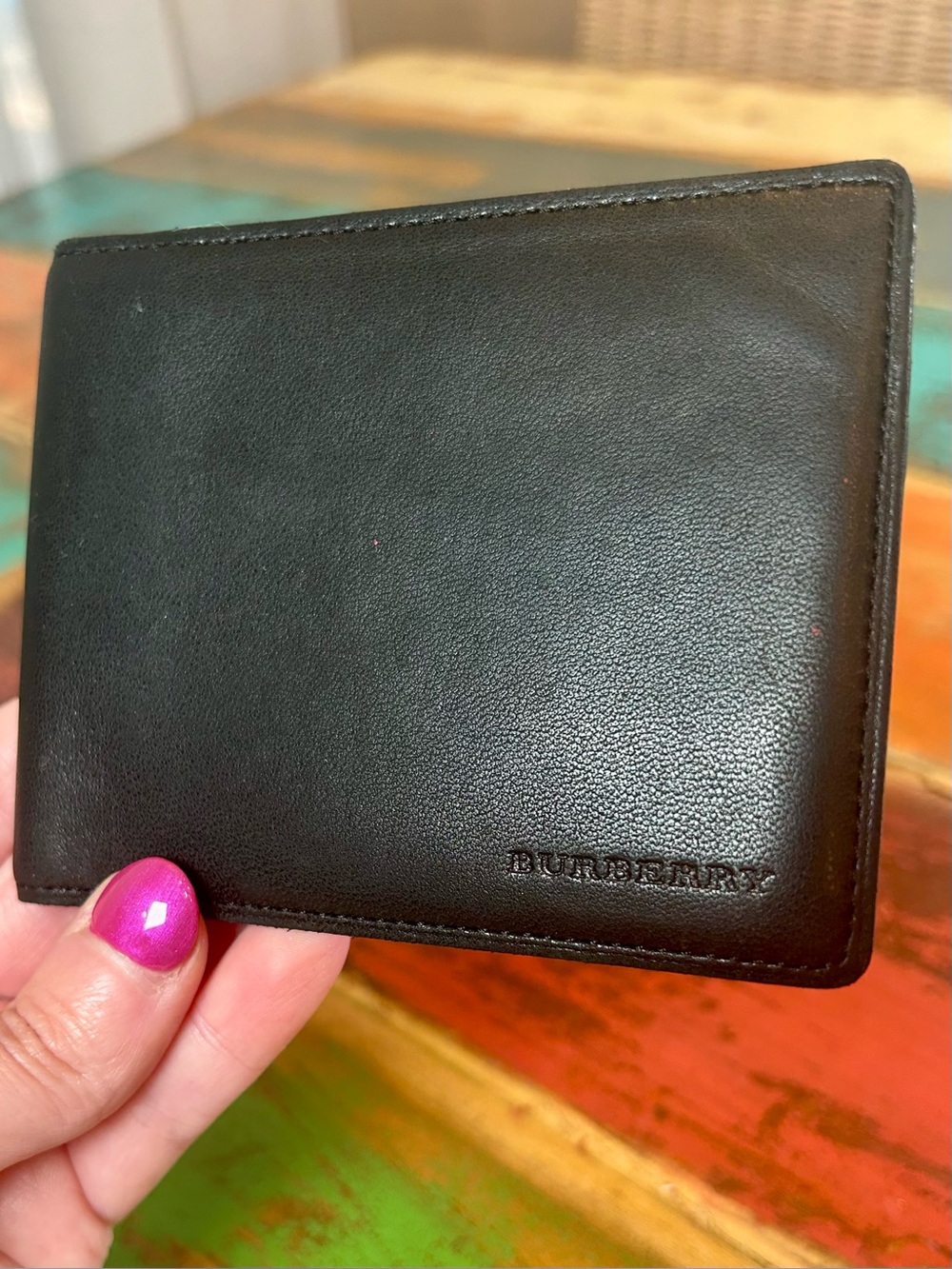 Vintage Burberry Black Leather Bifold Wallet Nova Check Interior EUC with COA - Picture 2 of 16